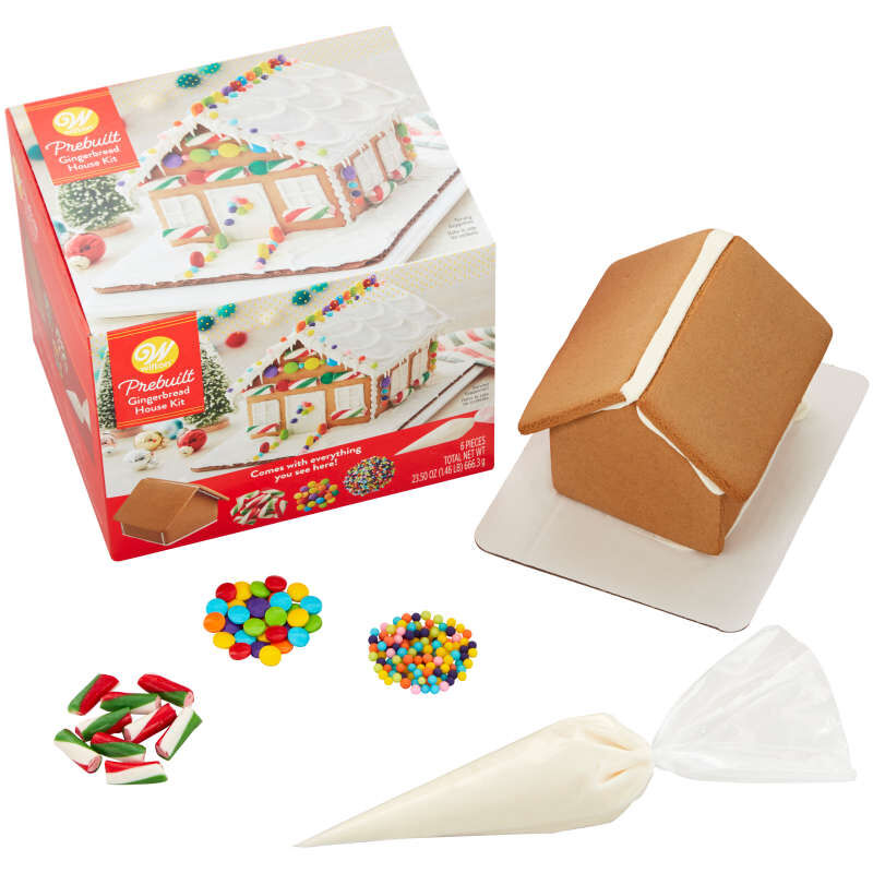 Wilton Pre-Built Holiday House Christmas Gingerbread Kit, 6-Piece