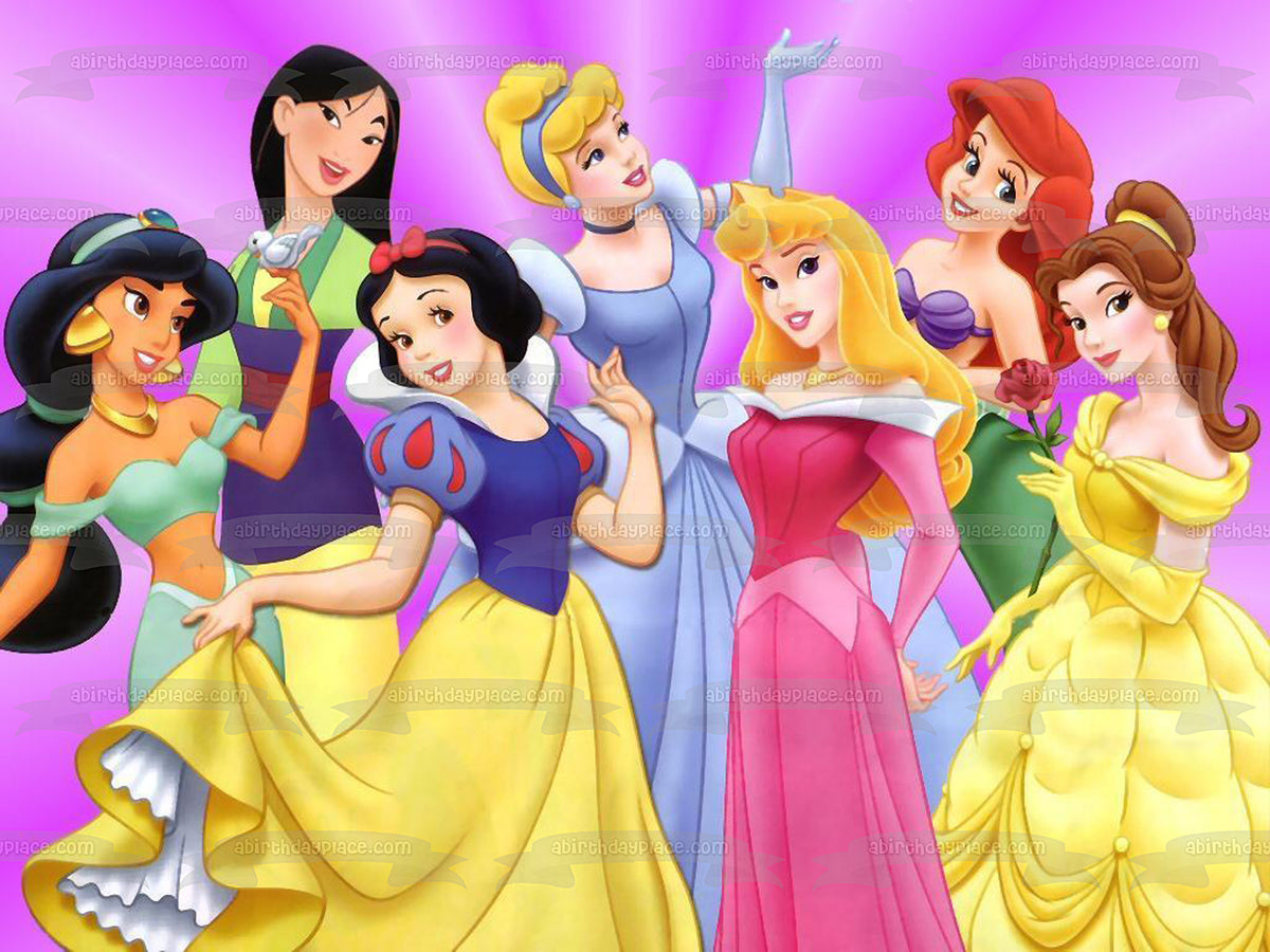 Disney Princess Snow White, Cinderella, Aurora, Ariel, Belle, Jasmine,  Pocahontas, Mulan, Tinker Bell Edible Image Photo 1/4 Quarter Sheet Cake  Topper