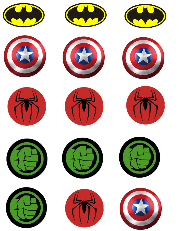 30 x Avengers Logo Edible Cup Cake Topper rice Paper ,Icing and Pre Cut  Wafer
