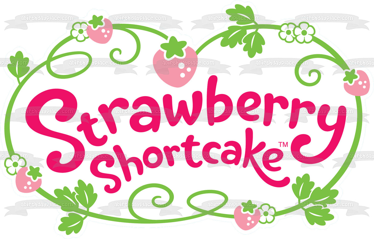 Strawberry Shortcake Cartoon Logo Flowers Strawberries Edible Cake Top – A  Birthday Place