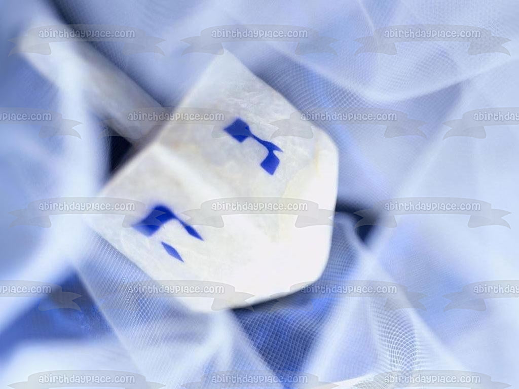Hanukkah White Dreidel Blue Letters Nes Gadol Haya Sham Edible Cake Topper  Image ABPID04847