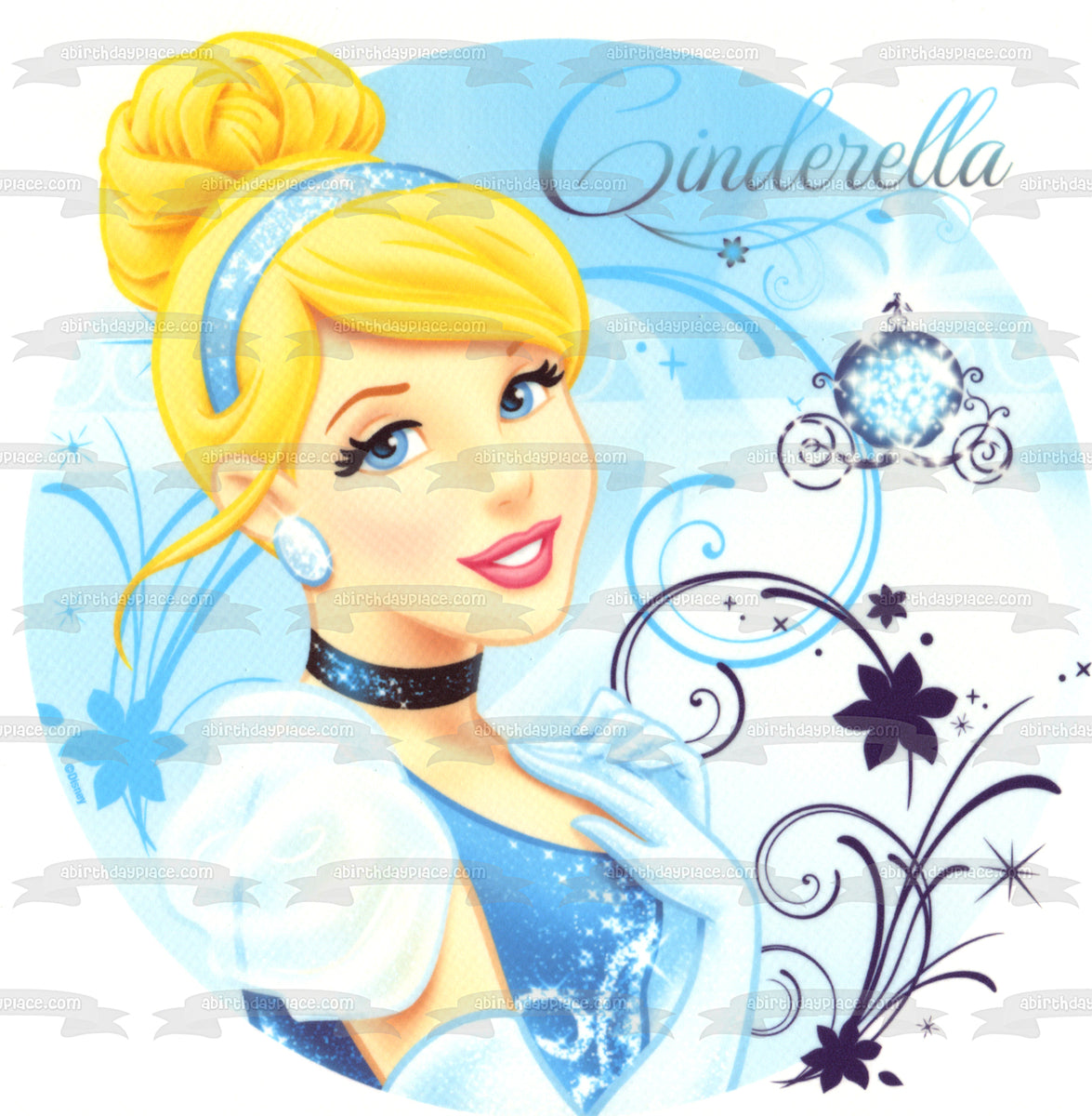 Princess Cinderella Blue Ball Gown Edible Cake Topper Image ABPID07351