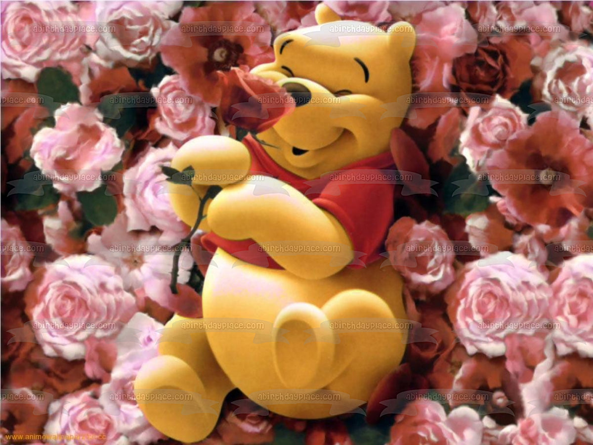 Disney Winnie the Pooh Bed of Roses Edible Cake Topper Image