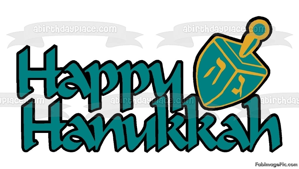 Happy Hanukkah Dreidel Green Yellow Letters Nes Gadol Haya Sham
