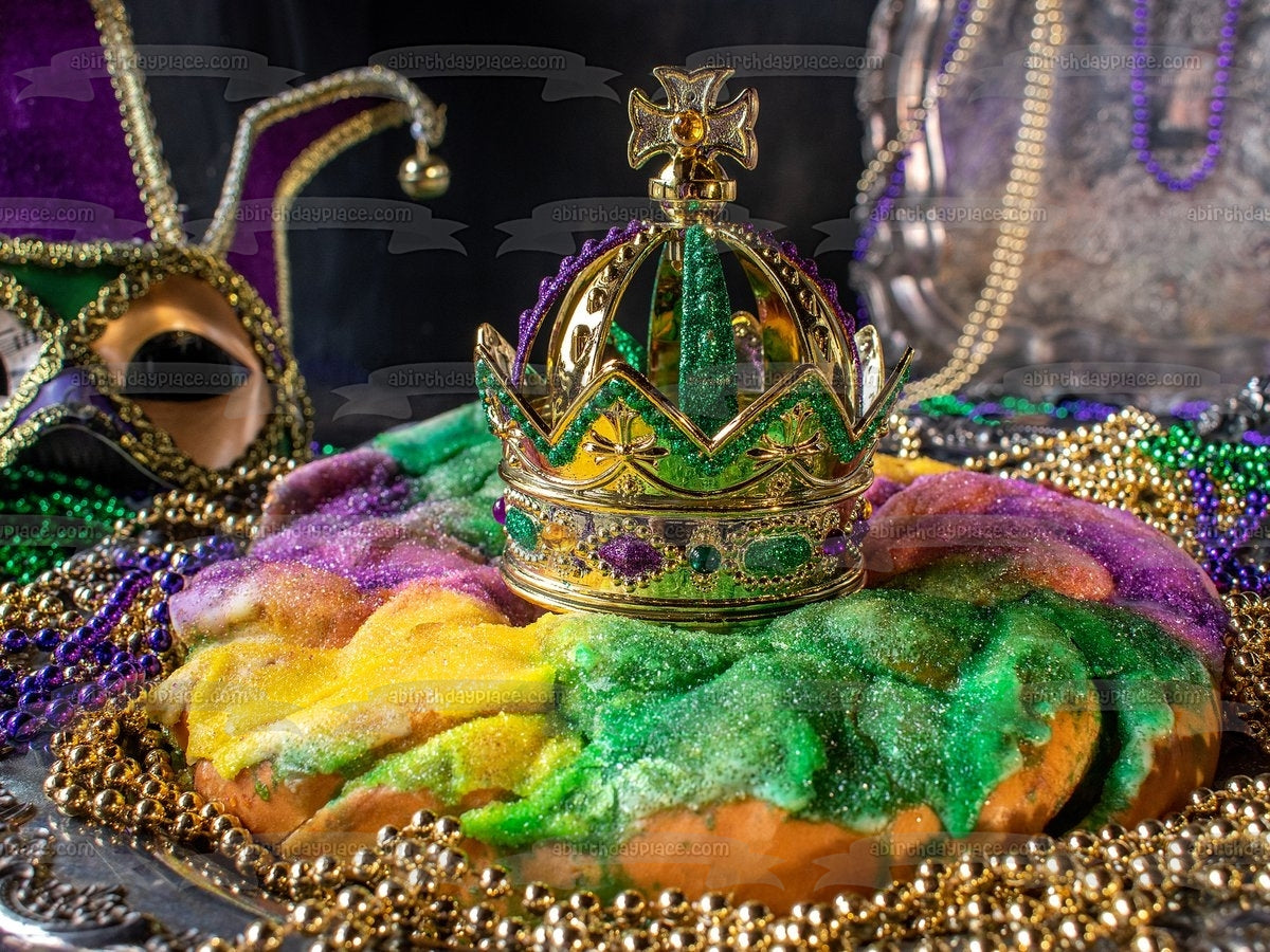 Food Safe Mardi Gras Beads & Baby on Crown Cake Toppers (4 Pcs) [41269] 