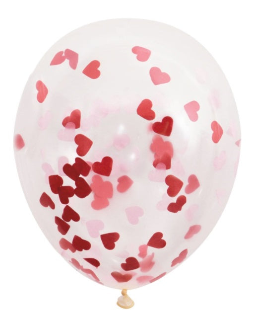 Clear 16 Latex Balloons with Heart-Shaped Confetti