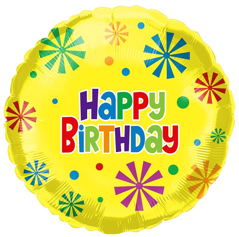 Yellow Happy Birthday 18" Round Foil Balloon, 1ct