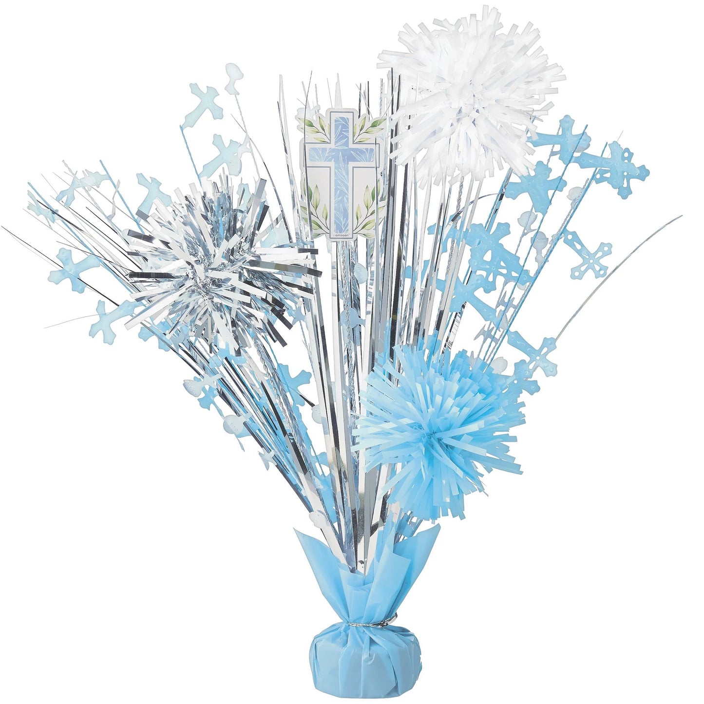 Blue Communion Tinsel Burst Centerpiece, 1ct