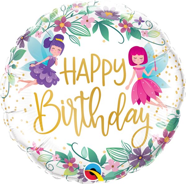 Wild Flower Fairies Birthday 18" Round Foil Balloon, 1ct