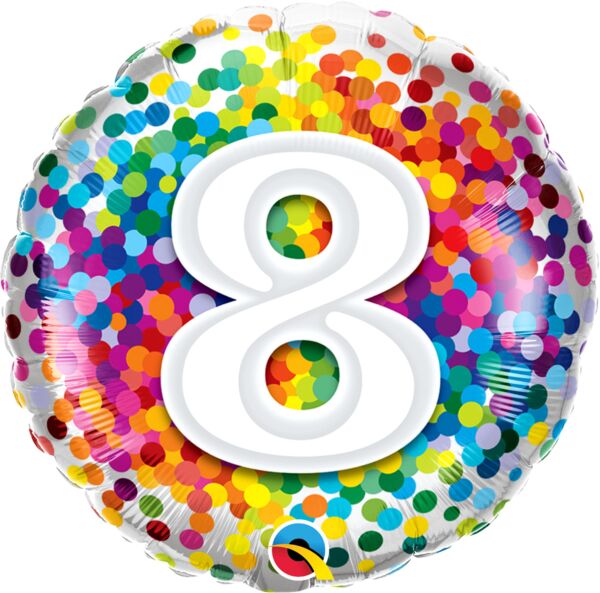 Rainbow Confetti Number 18" Round Foil Balloon, 1ct