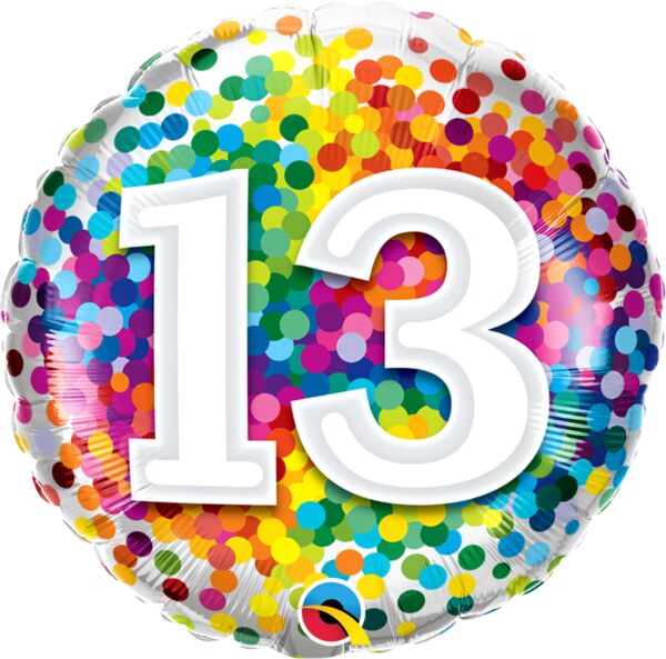 Rainbow Confetti Number 18" Round Foil Balloon, 1ct