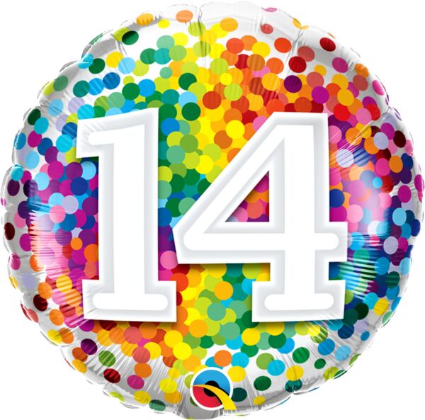 Rainbow Confetti Number 18" Round Foil Balloon, 1ct