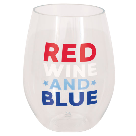 Copa de vino sin tallo de plástico patriótico rojo, vino y azul, 1 unidad