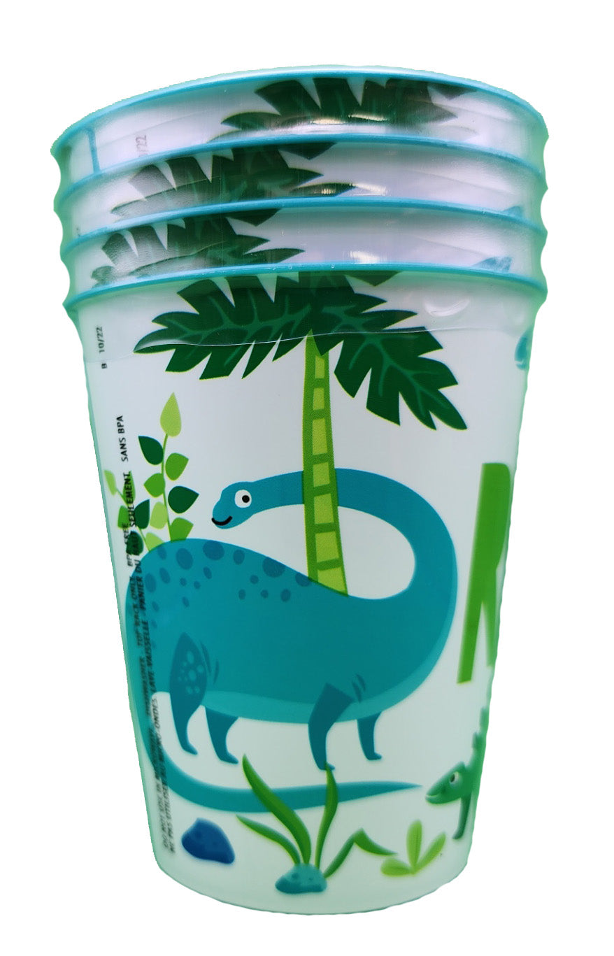 Vasos de plástico para estadio "ROAR" de dinosaurio azul y verde, 10 oz, 4 unidades