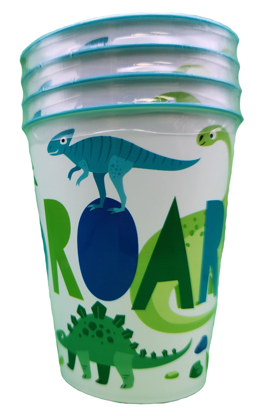 Vasos de plástico para estadio "ROAR" de dinosaurio azul y verde, 10 oz, 4 unidades