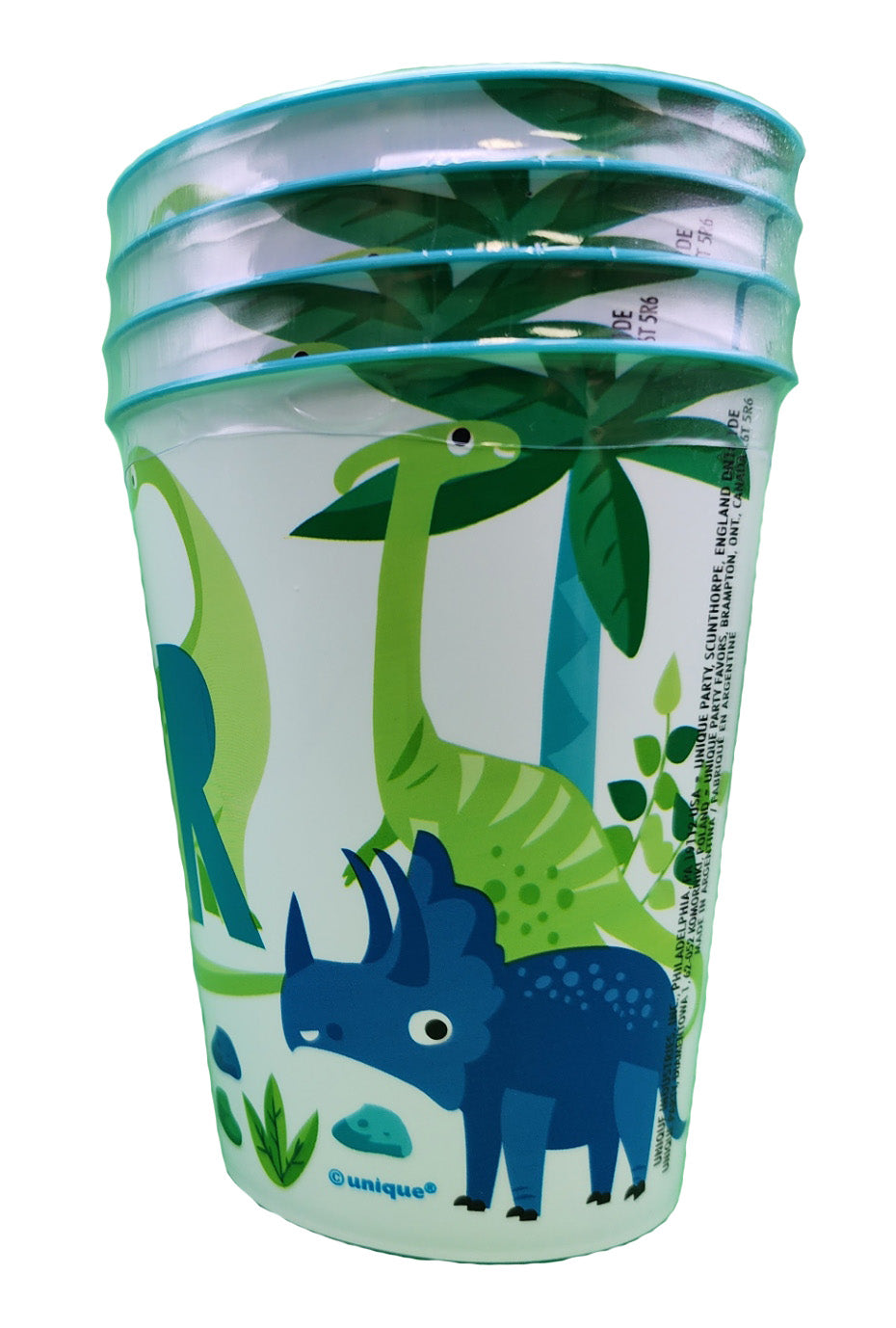 Vasos de plástico para estadio "ROAR" de dinosaurio azul y verde, 10 oz, 4 unidades