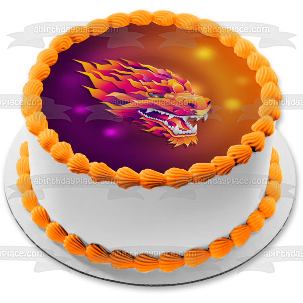 Purple and Gold Chinese New Year 2024 Lunar Year of the Dragon Edible Cake Topper Image ABPID57779