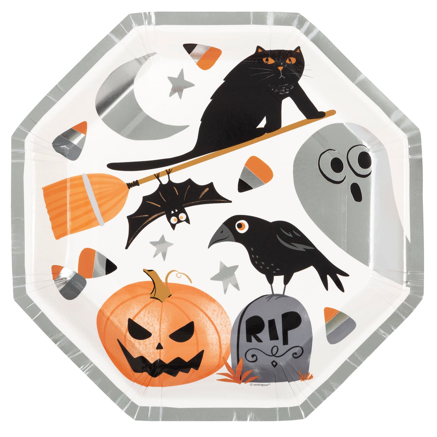 Platos llanos con forma de octágono de Halloween de Bats &amp; Boos, 8 unidades