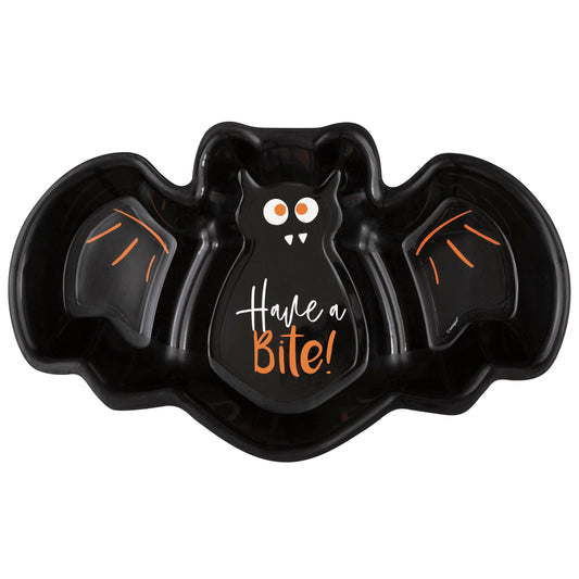 Bats &amp; Boos Halloween "Have a Bite" Bandeja de plástico para servir con forma de murciélago, 1 unidad