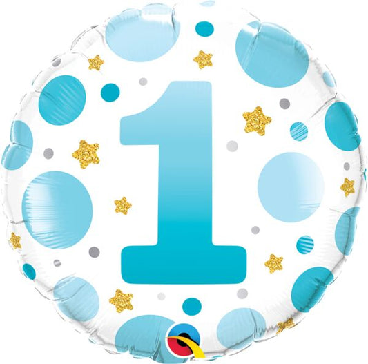 Numeral 1 Blue Dots 18" Foil Balloon, 1ct