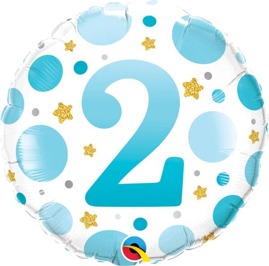 Numeral 2 Blue Dots 18" Foil Balloon, 1ct