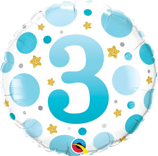 Numeral 3 Blue Dots 18" Foil Balloon, 1ct