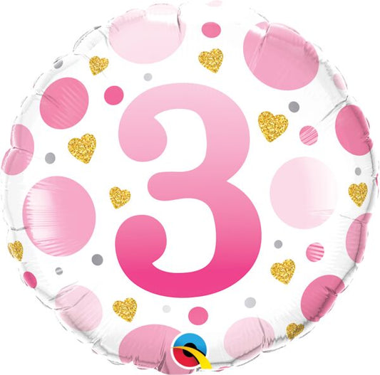 Numeral 3 Pink Dots 18" Foil Balloon, 1ct