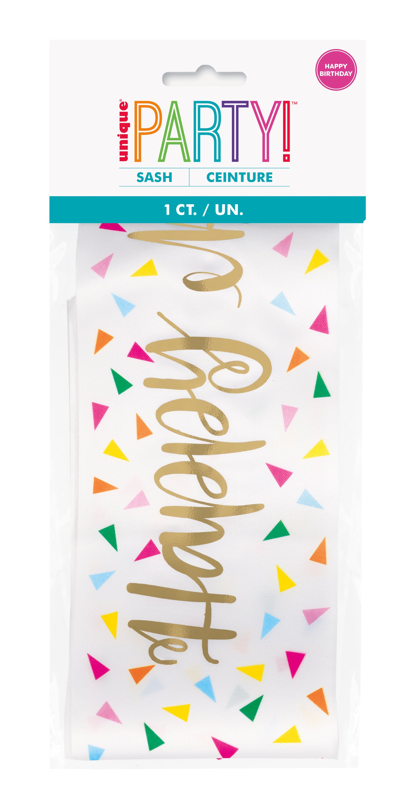 Faja con estampado de lámina dorada "Feliz cumpleaños", 1 u.