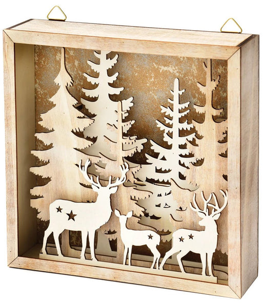 Trees & Reindeer Light-Up Wooden Decoration, 1ct