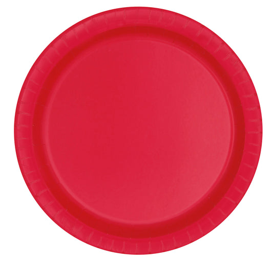 Platos de postre redondos sólidos de color rojo rubí de 7", 8 unidades