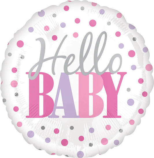 Globo de aluminio redondo Hello Baby Pink Dots de 18", 1 unidad