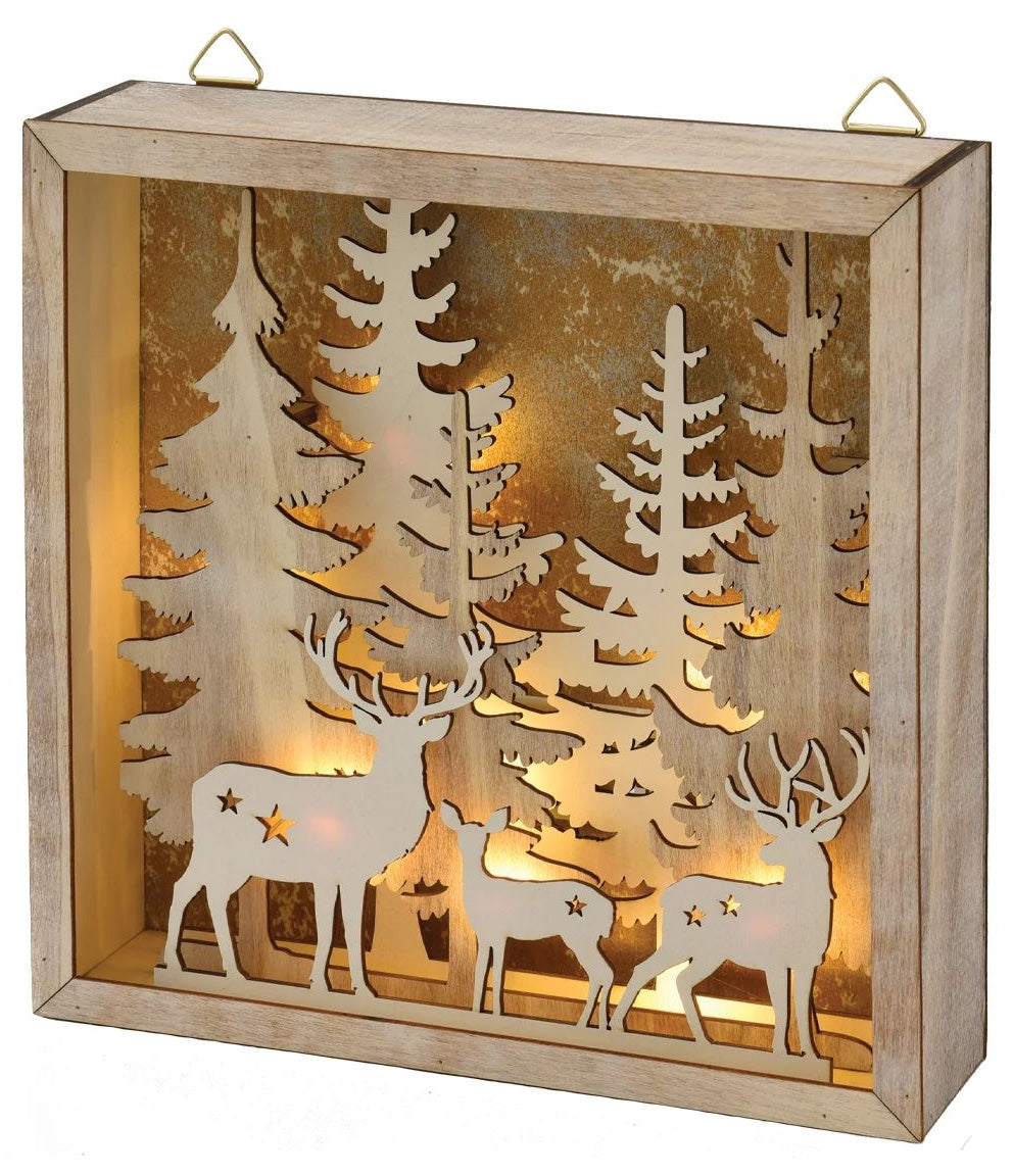 Trees & Reindeer Light-Up Wooden Decoration, 1ct