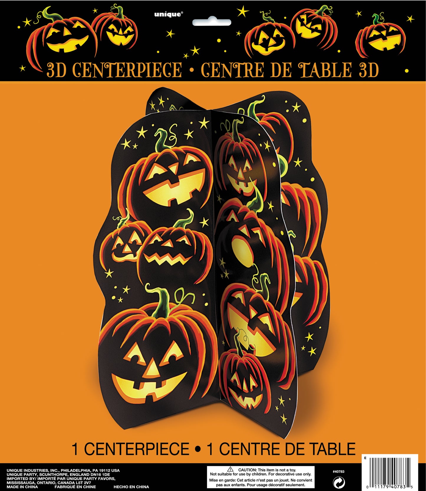 Centro de mesa 3D Pumpkin Grin Deluxe de 14", 1 unidad 