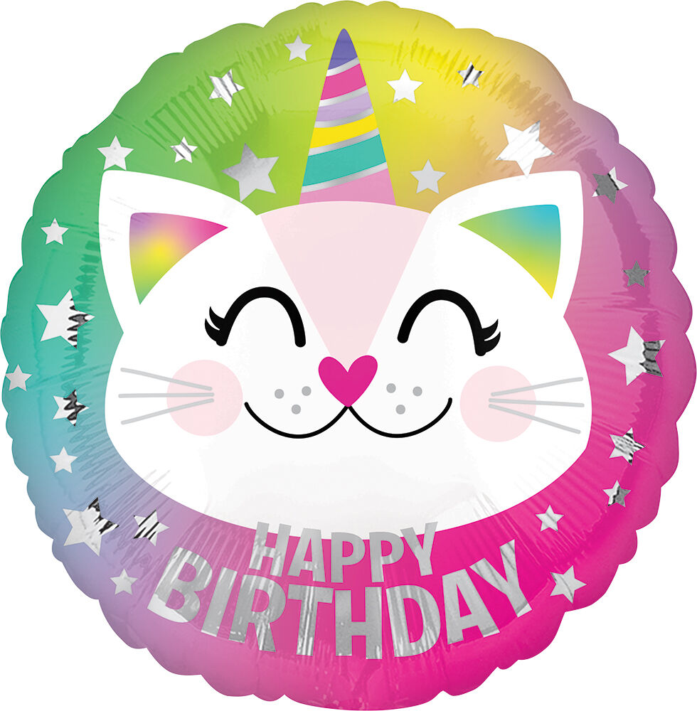 Birthday Caticorn 17" Round Foil Balloon, 1ct