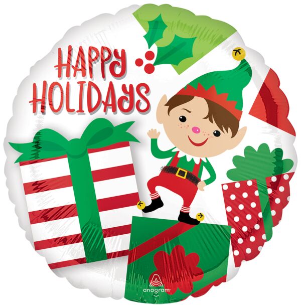 Happy Holidays Adorable Elfo Globo de aluminio redondo de 17", 1 unidad