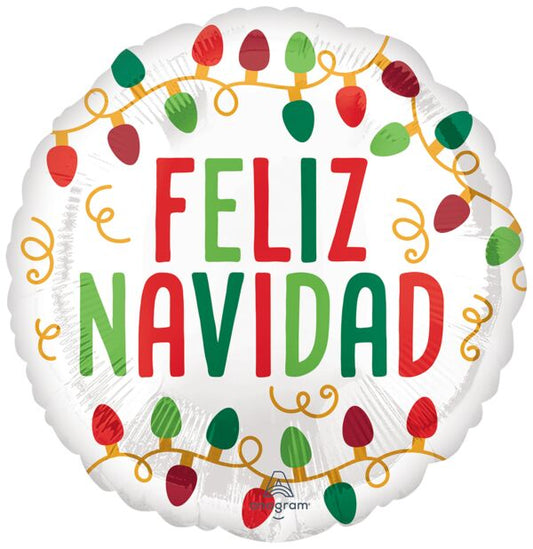 Feliz Navidad Christmas Lights 17" Round Foil Balloon, 1ct