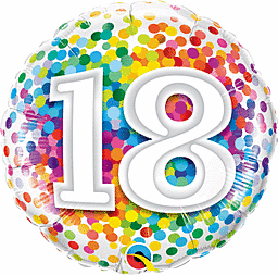 Rainbow Confetti Number 18" Round Foil Balloon, 1ct