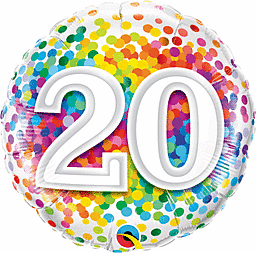 Rainbow Confetti Number 18" Round Foil Balloon, 1ct