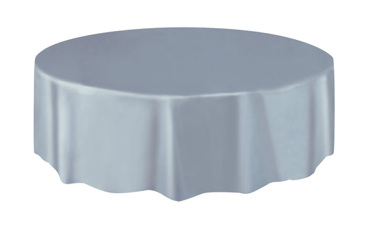 Mantel redondo plateado para mesa, 84", 1 unidad