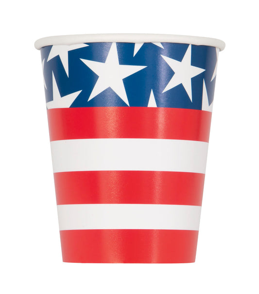 Vasos de papel Stars &amp; Stripes 4 de julio de 9 oz, 8 unidades