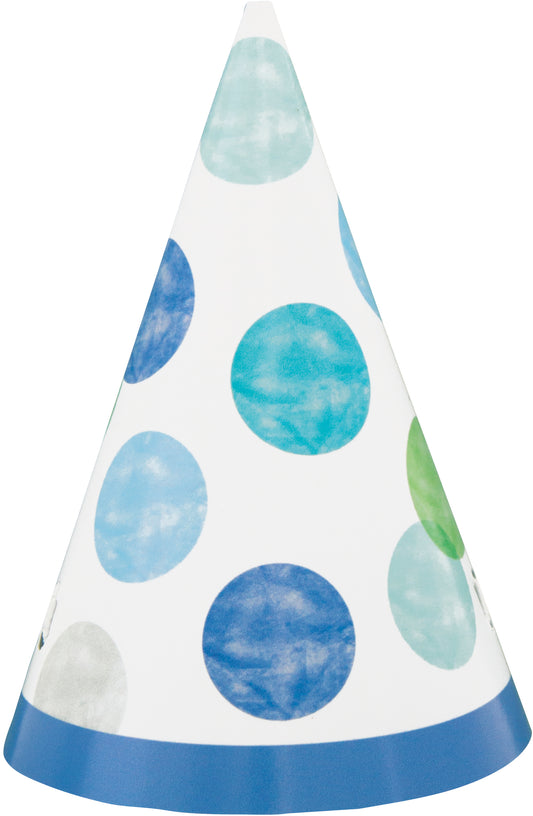 Blue Dots 1st Birthday Mini Party Hats, 8ct