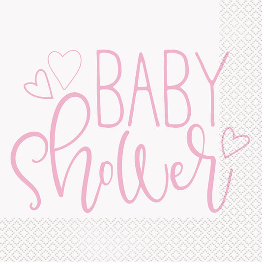 Pink Hearts Baby Shower Luncheon Napkins, 16ct