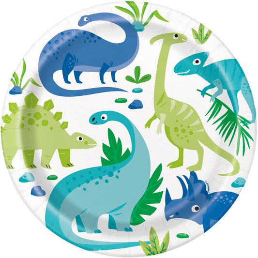 Blue & Green Dinosaur Round 9" Dinner Plates, 8ct