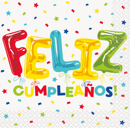 Servilletas para bebidas de cumpleaños con globos Feliz Cumpleanos, 16 unidades