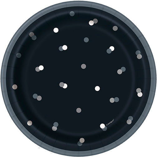 Glitz Black & Silver 7" Round Plates, 8ct