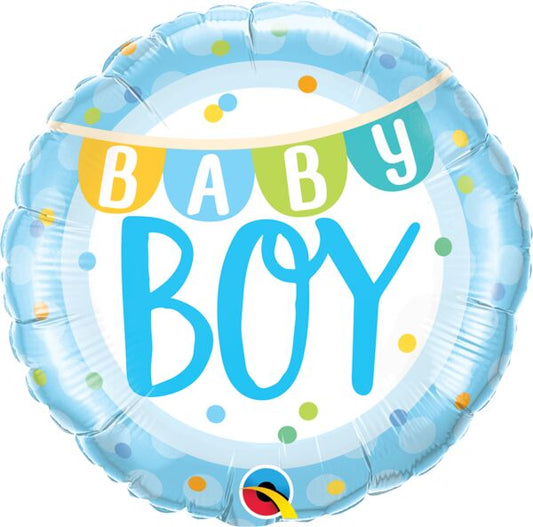 Baby Boy Banner & Dots 18" Round Foil Balloon, 1ct