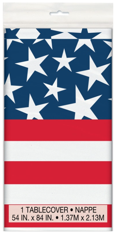 Mantel rectangular de plástico para mesa del 4 de julio de Stars &amp; Stripes, 54" x 84", 1 unidad