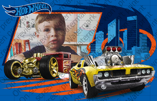 Marco de imagen comestible para decoración de tartas con Hot Wheels Take The Road