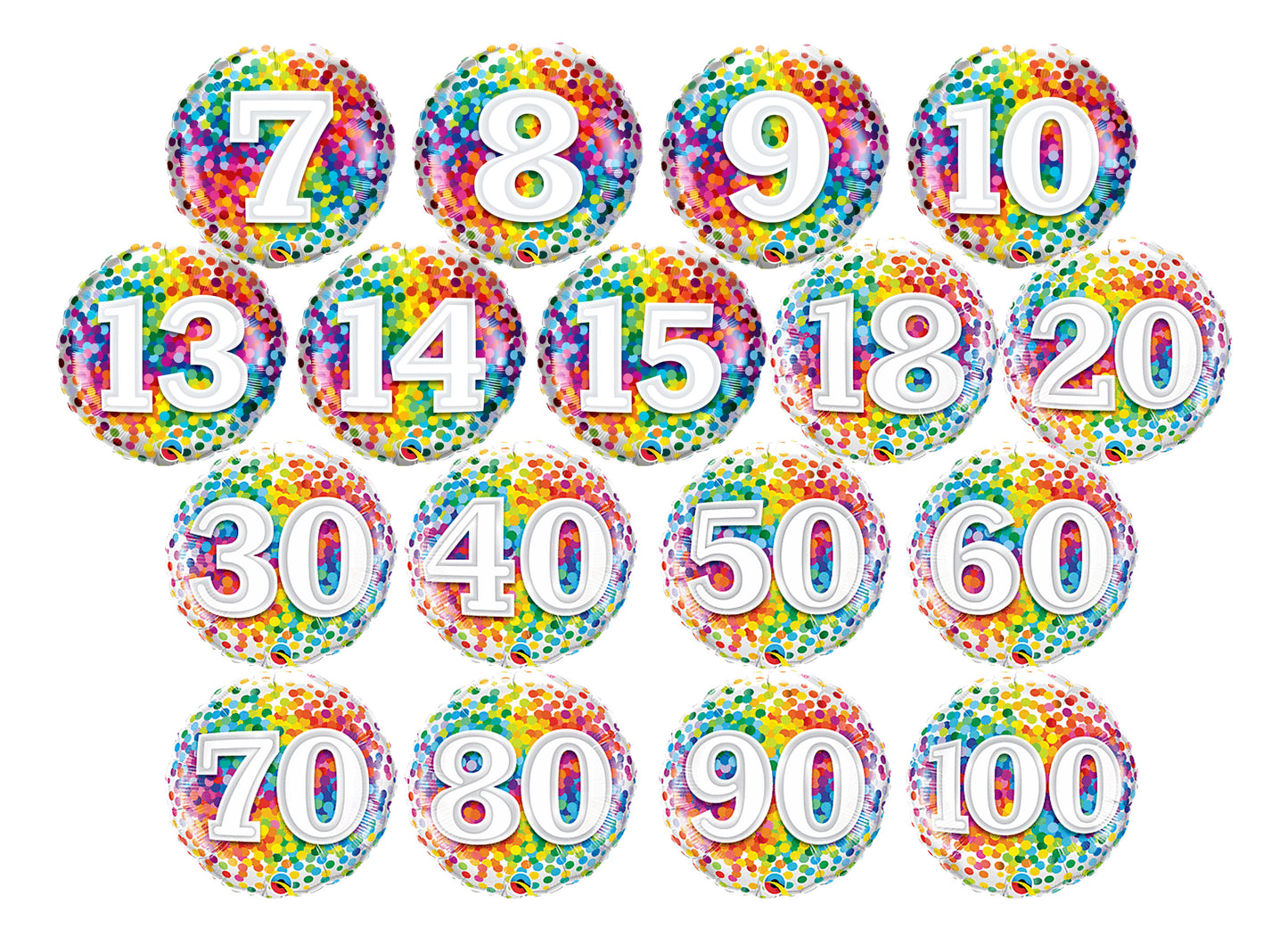 Rainbow Confetti Number 18" Round Foil Balloon, 1ct