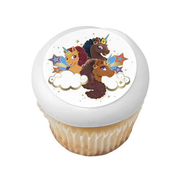 Imagen comestible para tarta de amistad de unicornio afro